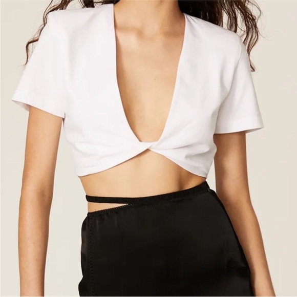 GAUGE81 Keila Plunge-front Organic Cotton Cropped Top In White Size L NEW - Picture 1 of 13